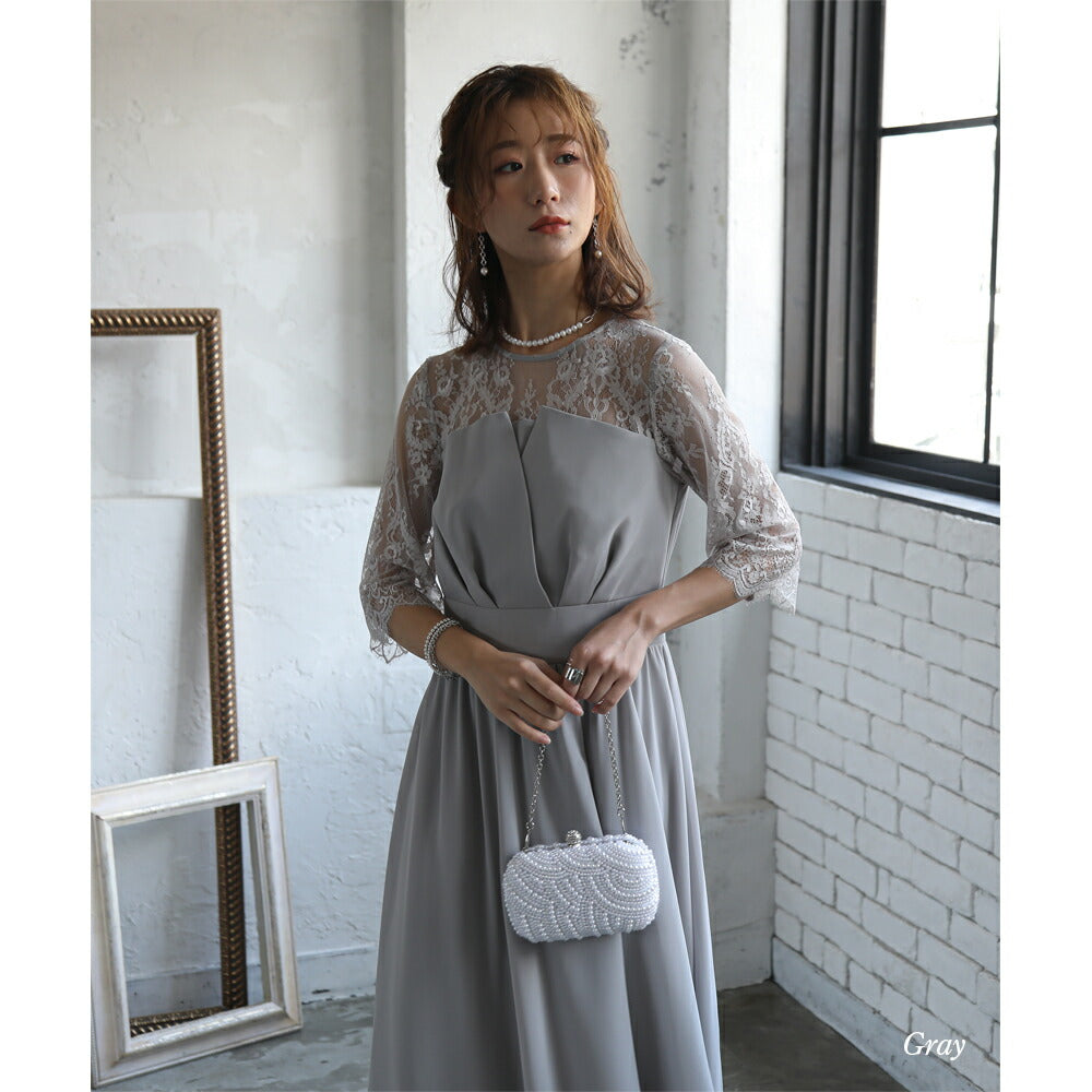 300001 レース&シフォンロングドレス