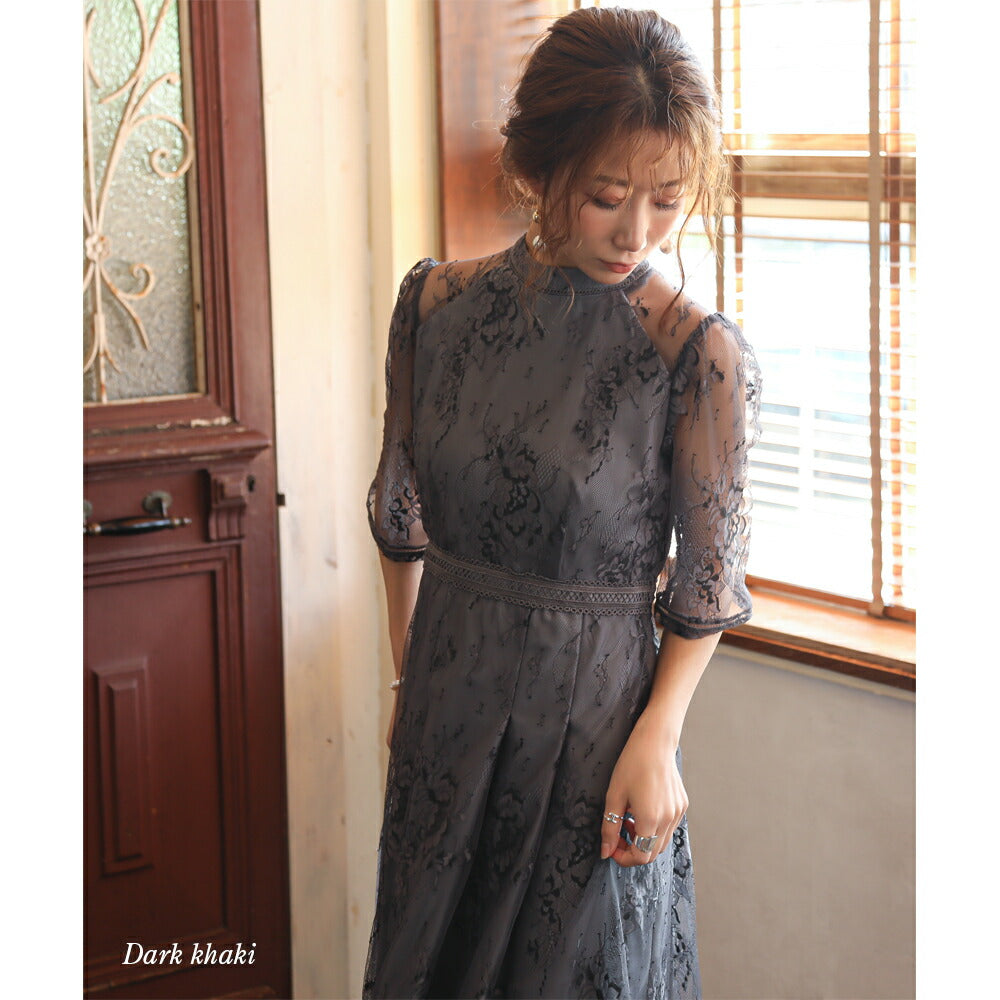 300024 ボトルネックレースロングドレス