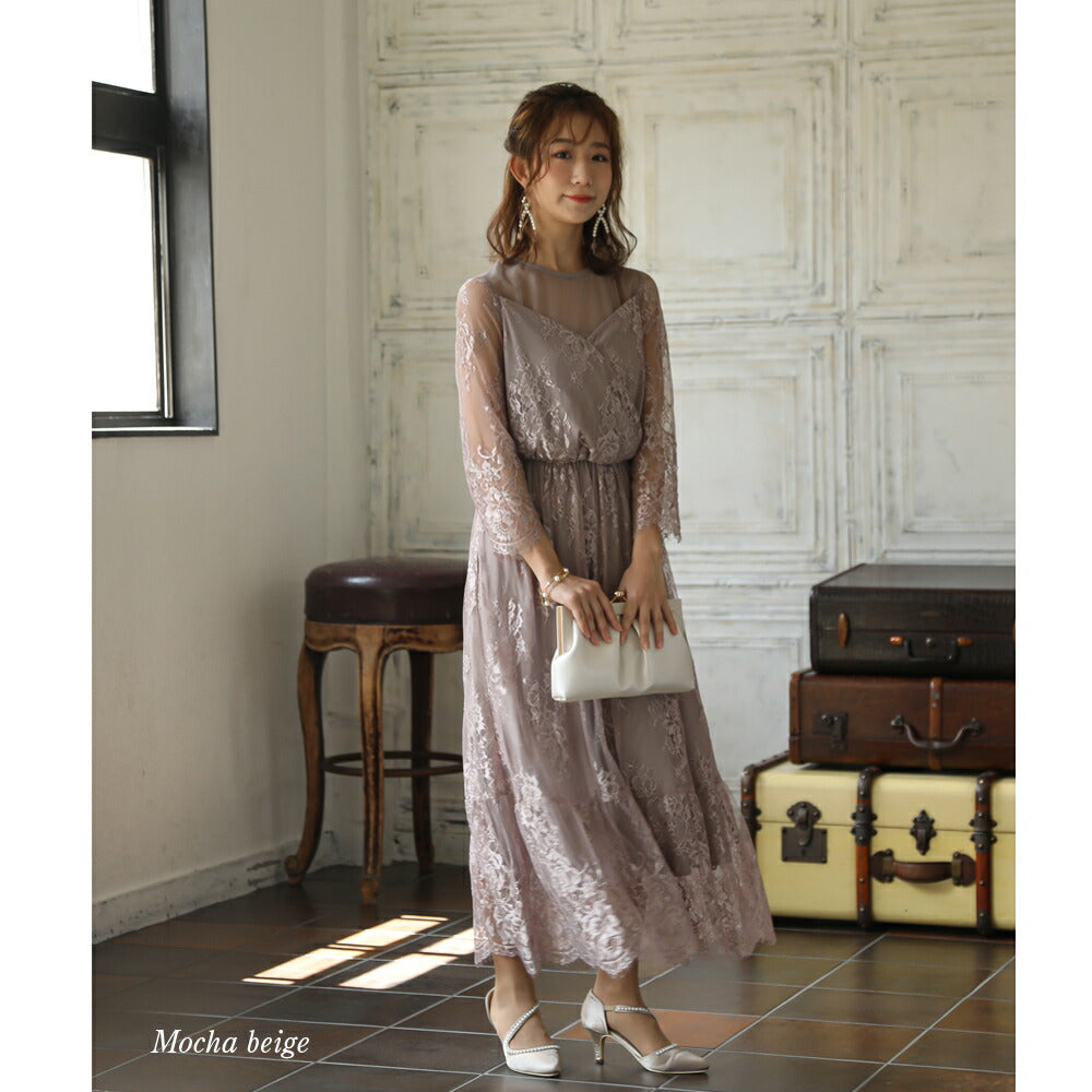 300027 レースコンビネーションロングドレス