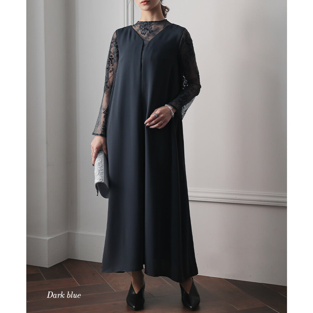 300036 レースコンビネーションメローロングドレス