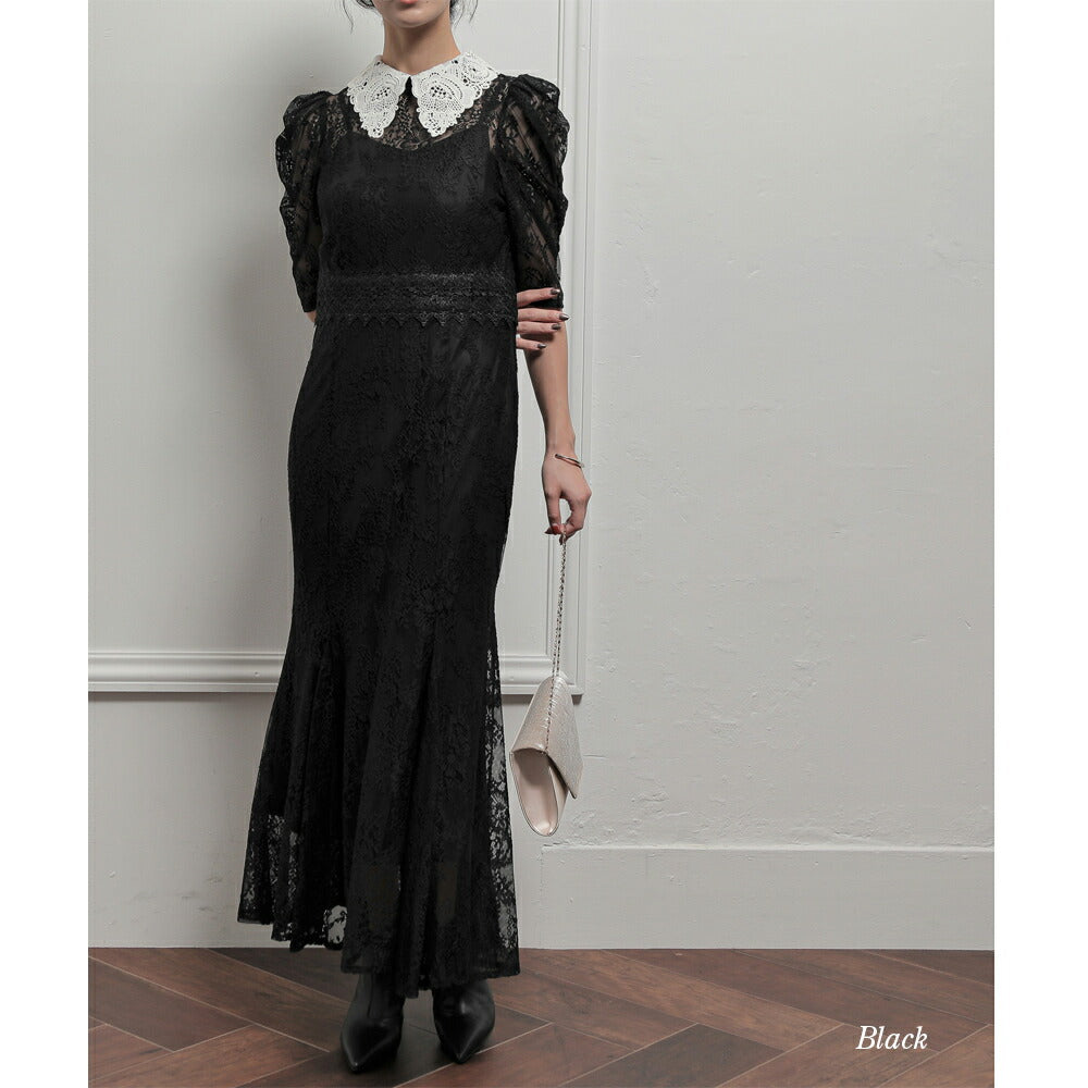 300039 レースカラーマーメイドロングドレス