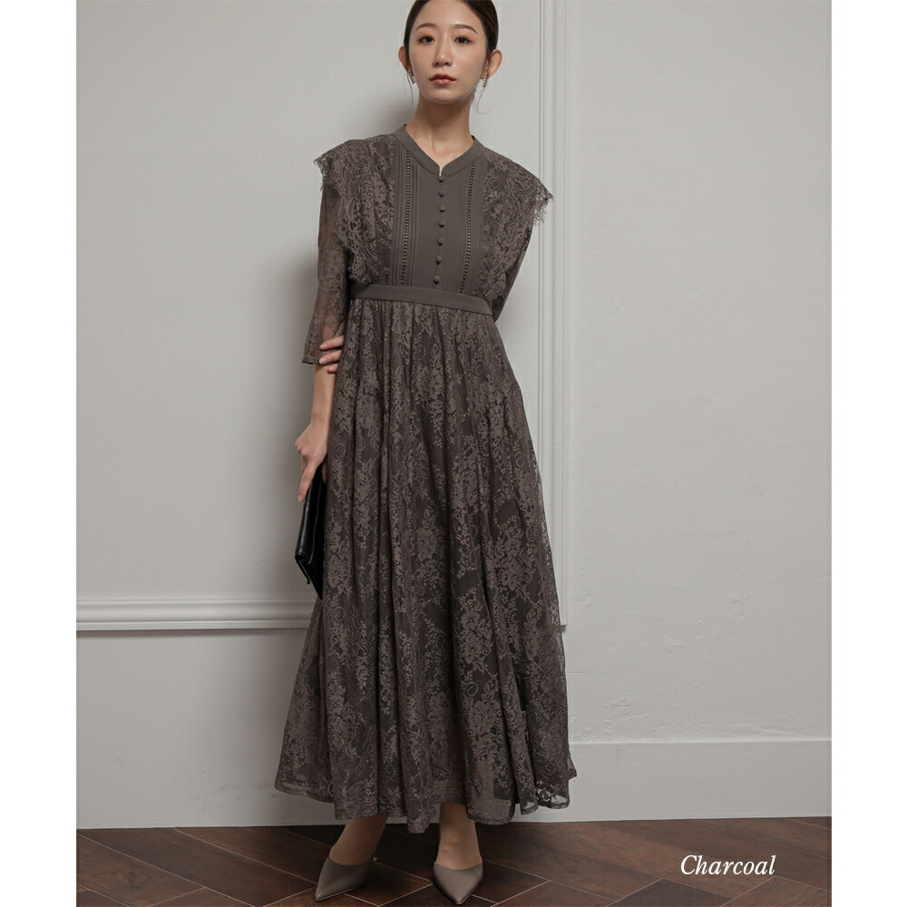 300051 レースコンビネーションロングドレス