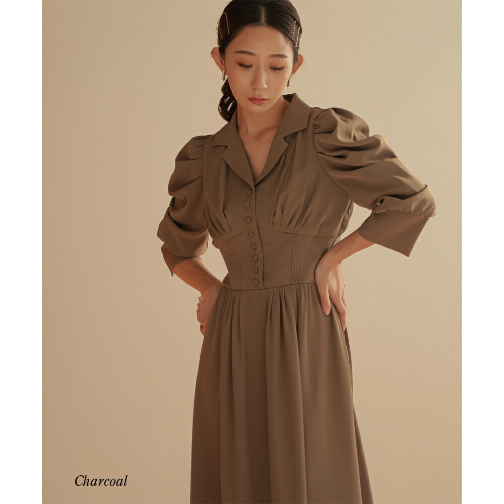 300060 リブウエストテーラードロングドレス