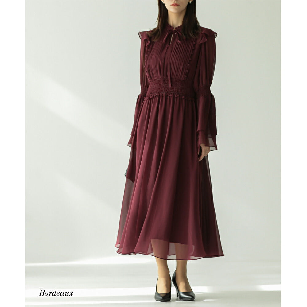 300067 プリーツシフォンロングドレス