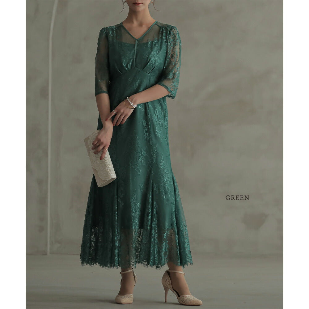 300079 レースロングマーメイドドレス