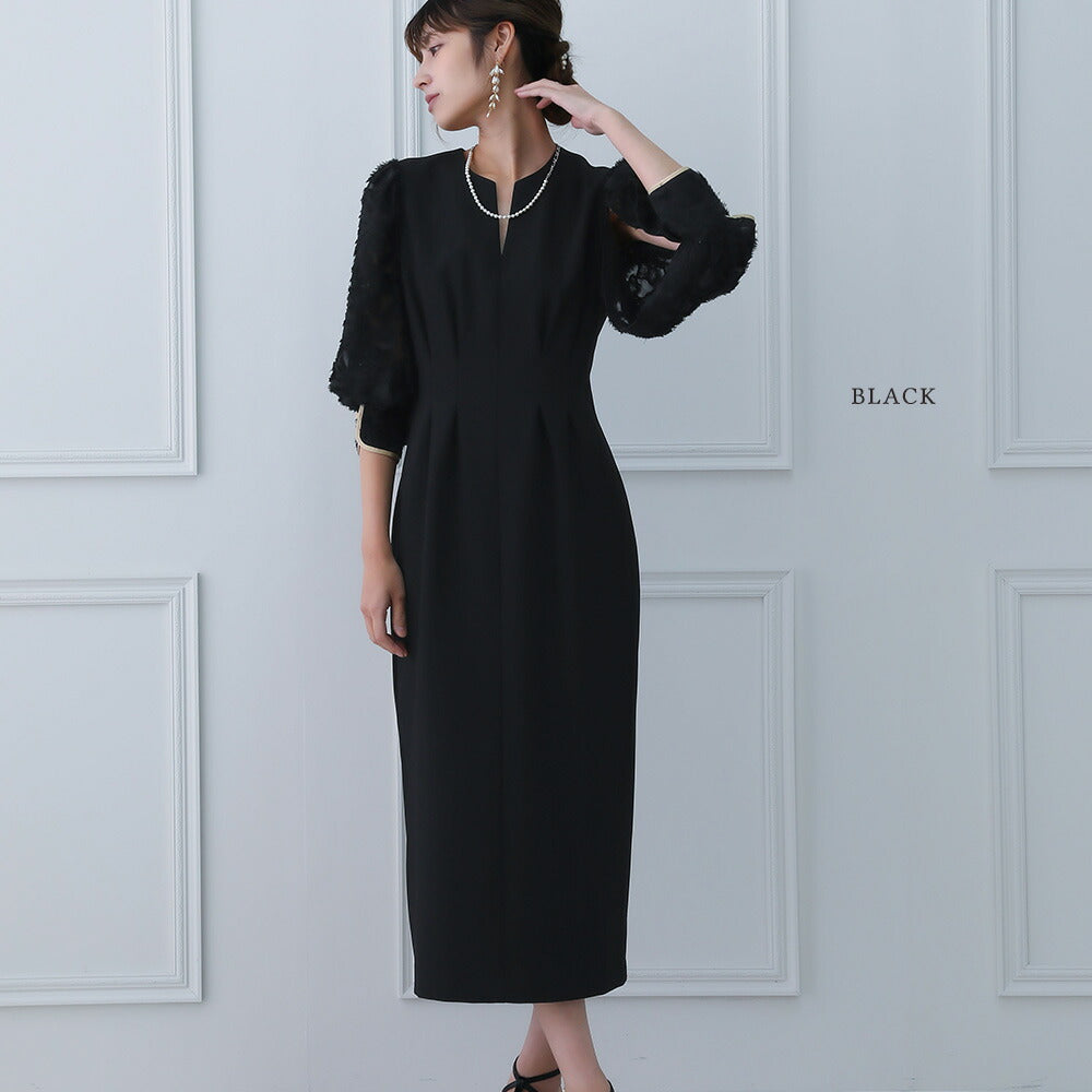 300113 レースコンビタイトロングドレス