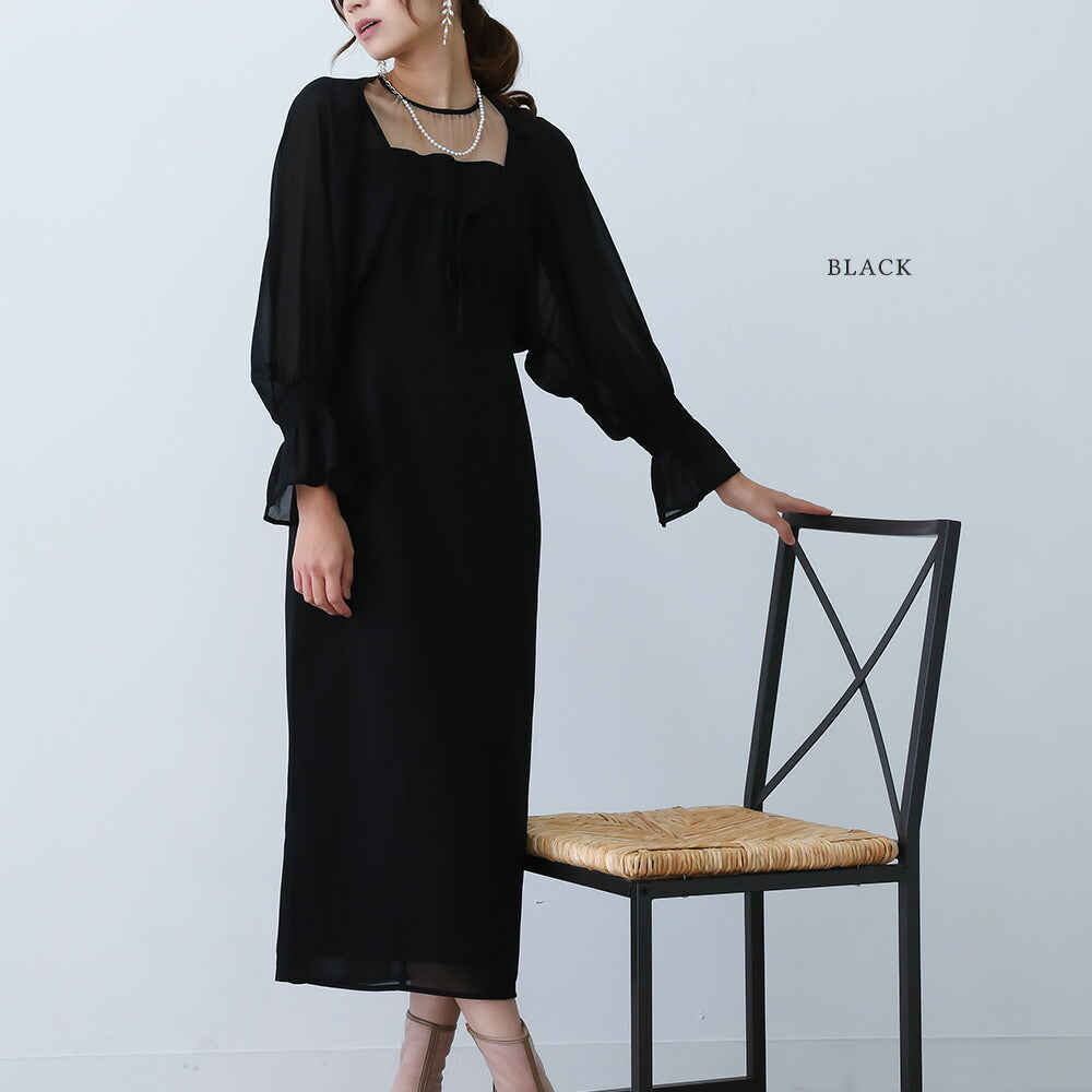 【2点セット】シフォンボレロ&タイトドレスセットアップ
