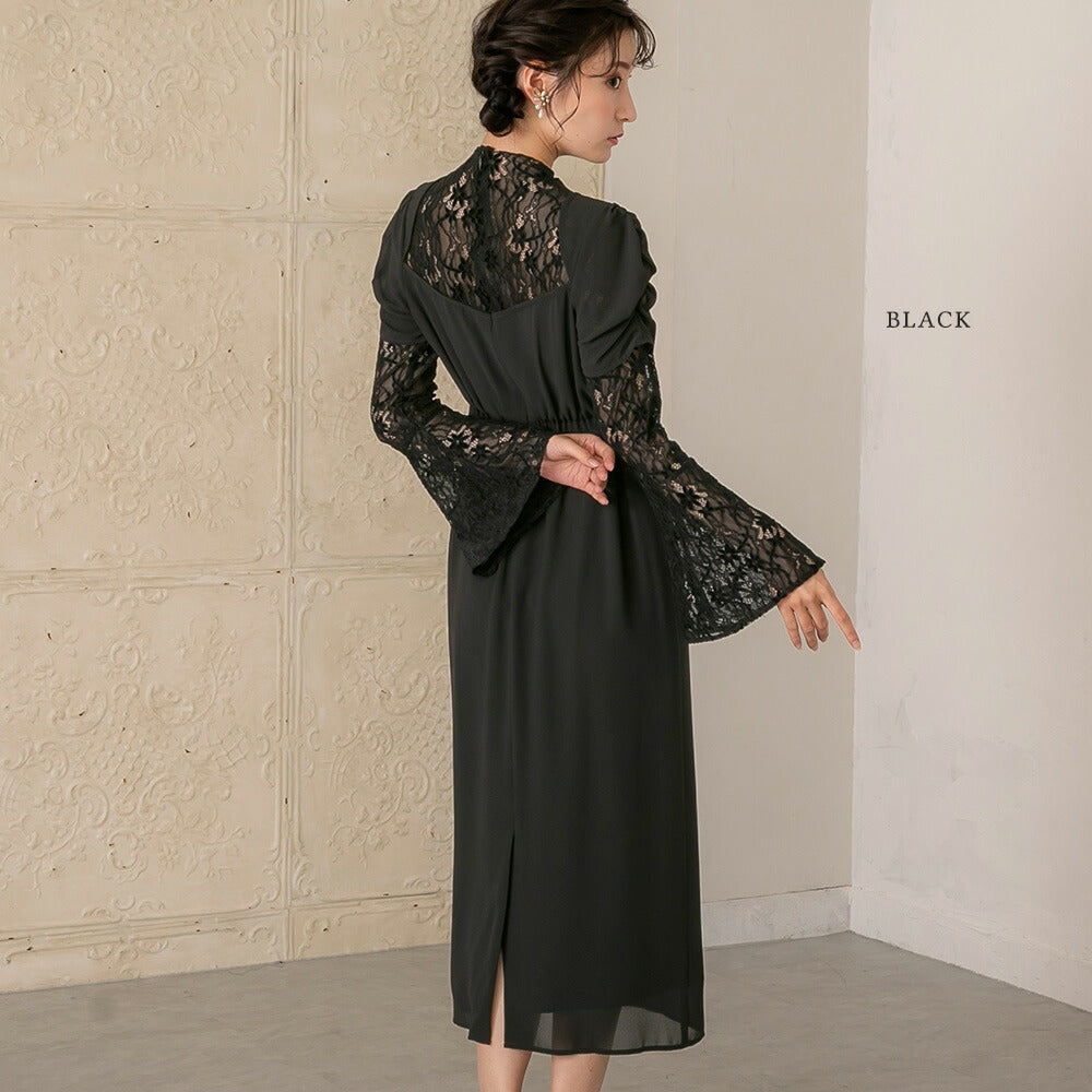 300120 フレアレーススリーブドレス