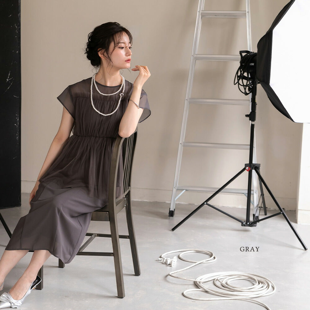 300139 ペプラムシルエットチュールドレス