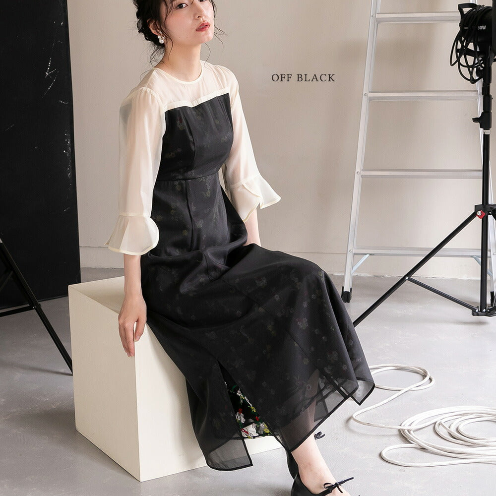 300141 ペタルスリーブフラワー刺繍ドレス