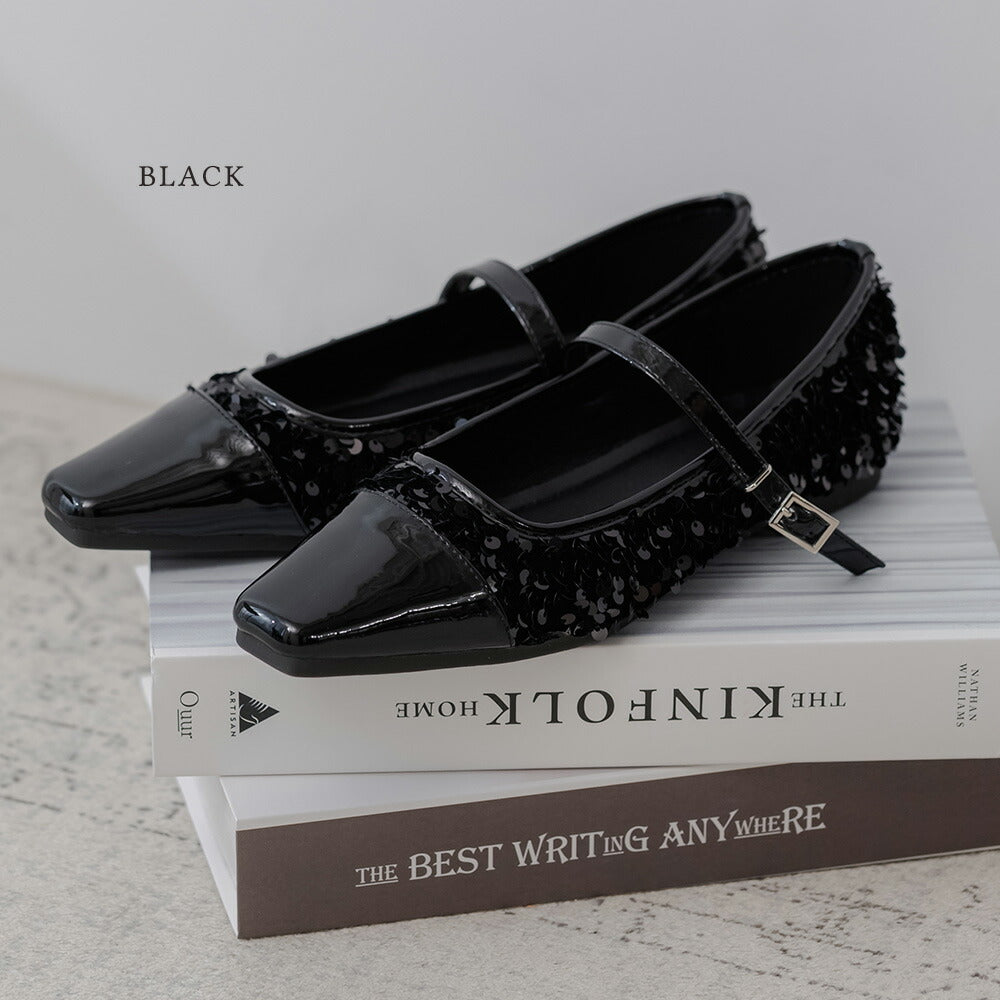 400021 スパンコールワンストラップフラットパンプス