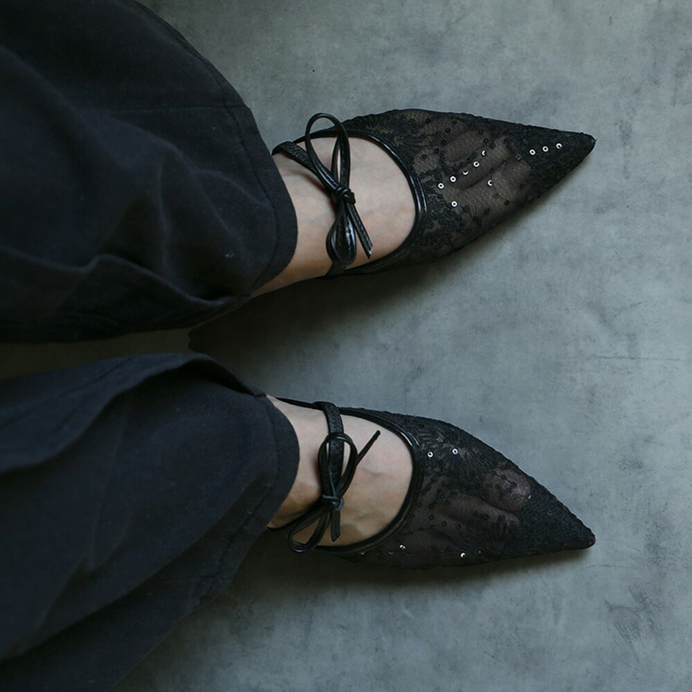 440007 刺繍レースリボンミュール