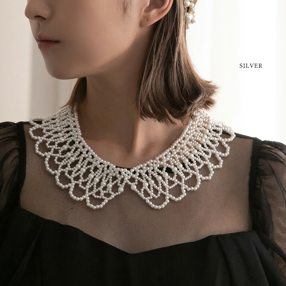 550022 パールつけ襟レースネックレス