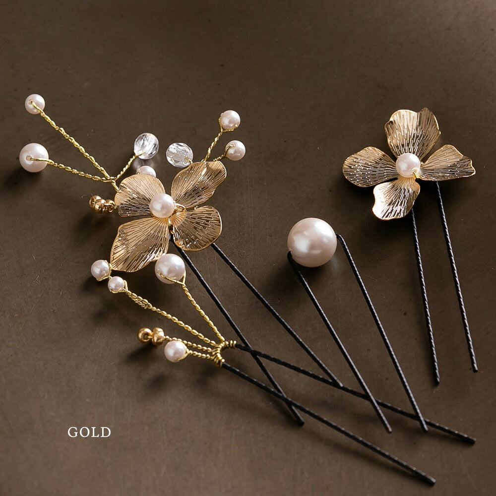 550044 フラワーモチーフメタルUピン4本セット