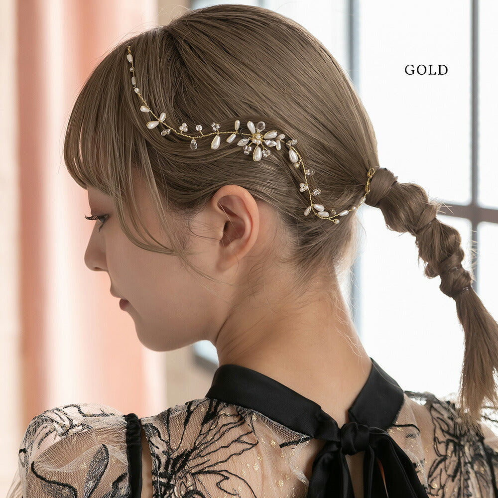 550046 パールフラワーラインストーンヘッドドレス