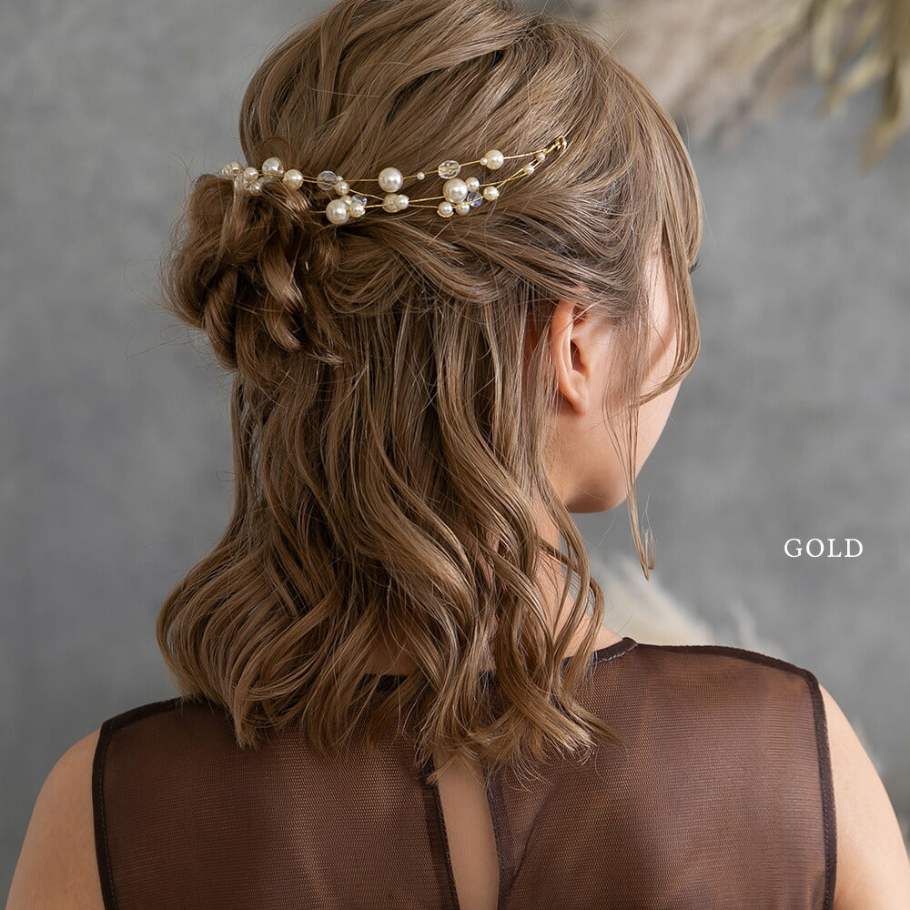 550047 パール&オーロラビーズ3連ヘッドドレス