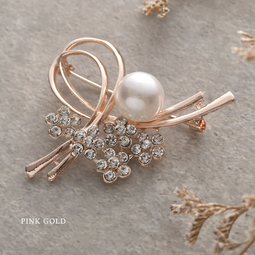 550058 パールビジューダブルラインブローチ