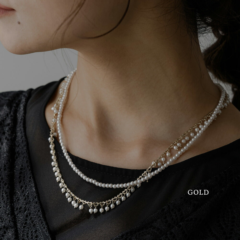 550073 小粒パール&フリンジパール2連ネックレス