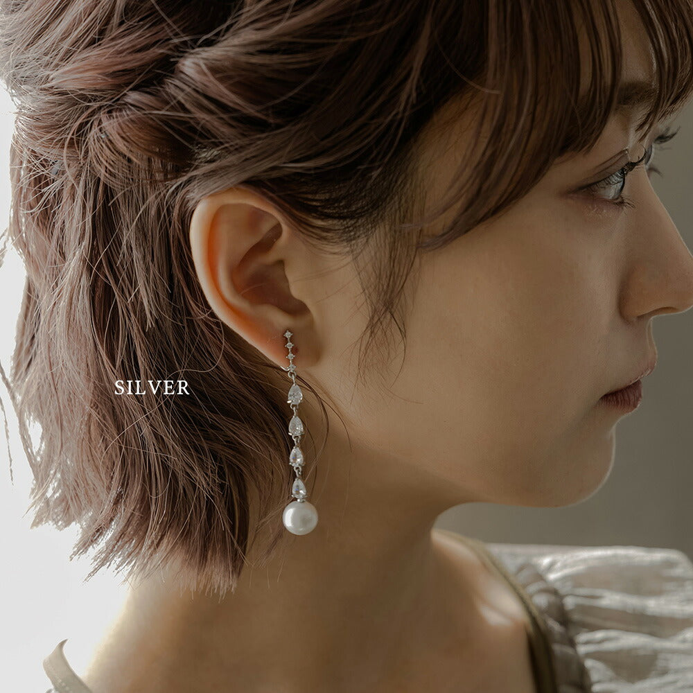 550082 ドロップビジュー&パールイヤリング