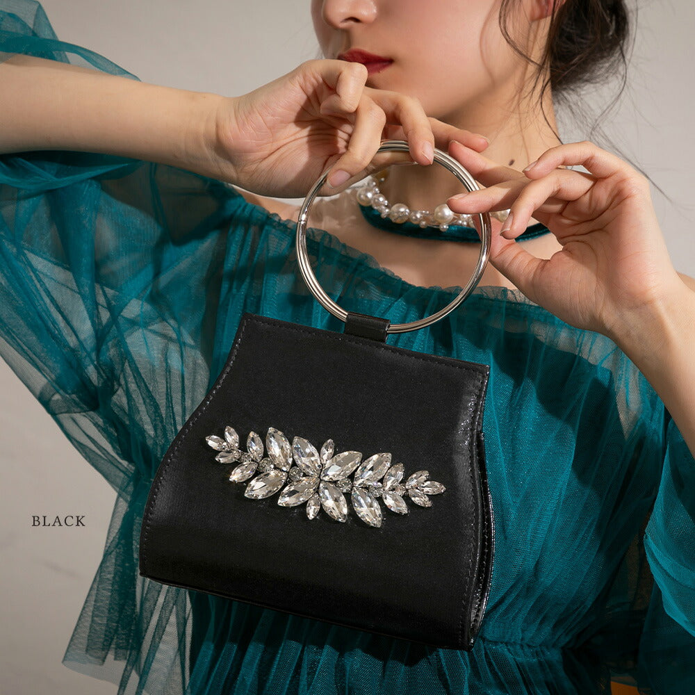 900023 ビジュー付サークルハンドルハンドバッグ