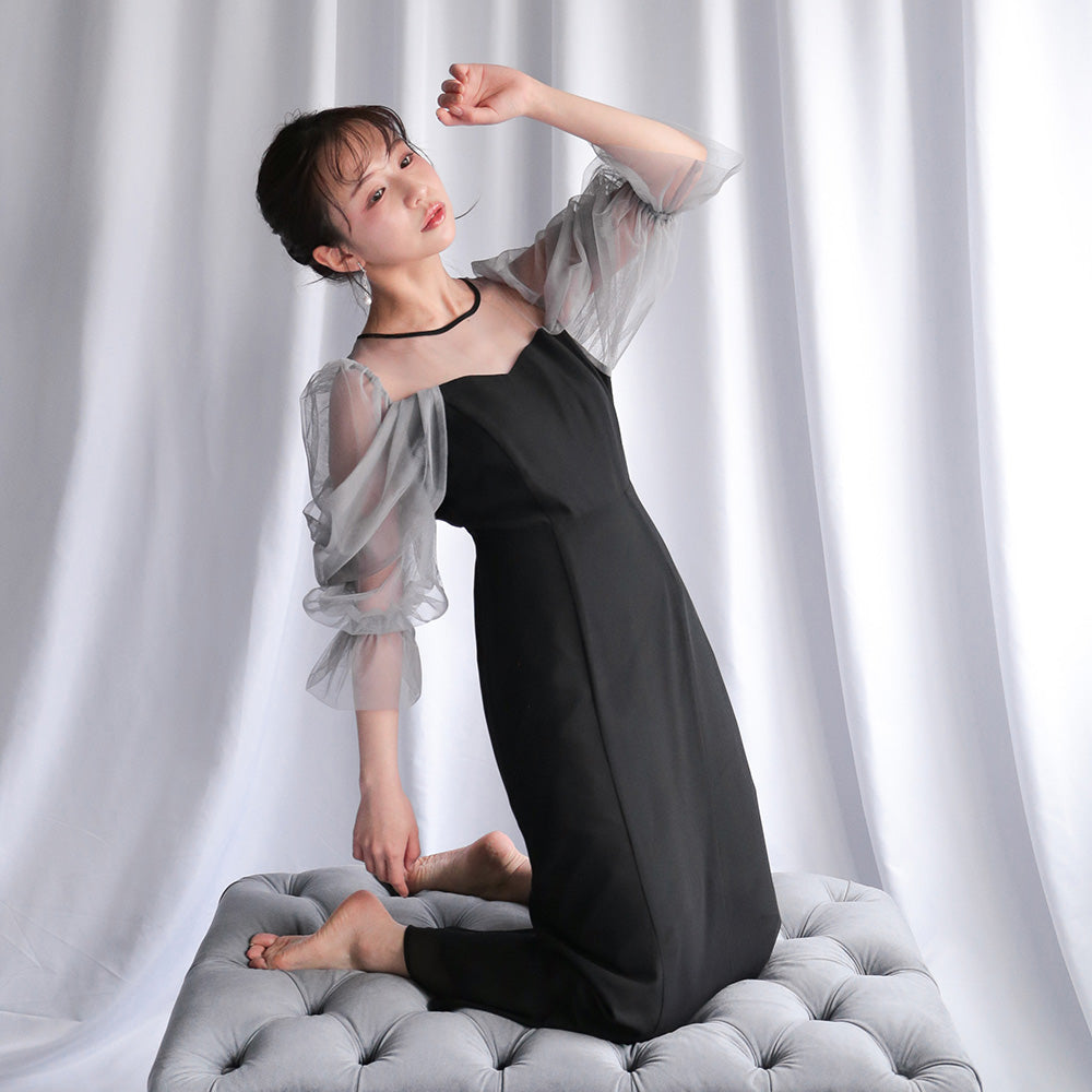 300118 チュールオフショルドレス