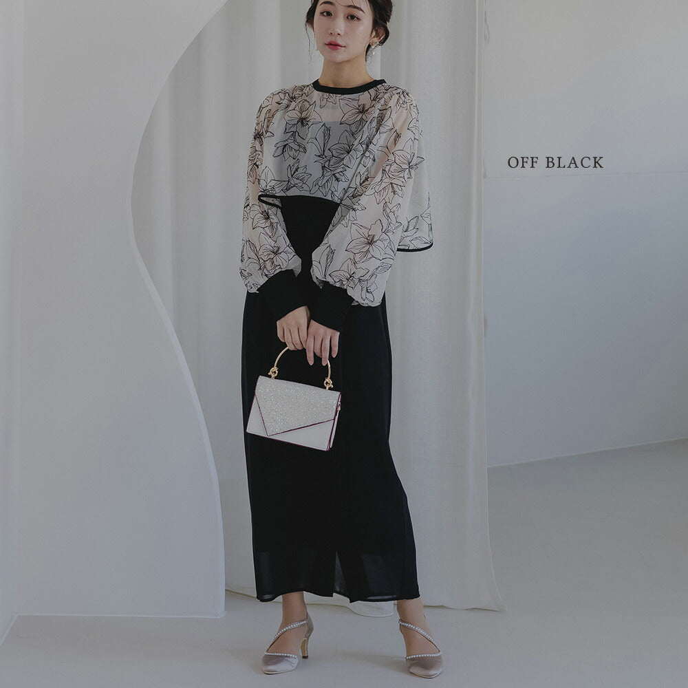 ✨新品タグ付き♡美シルエット✨エメ　ドレスワンピース　ボレロ　花柄　Aライン 2WAY線画フラワー刺繍ボレロレイヤードパーティードレス 結婚式