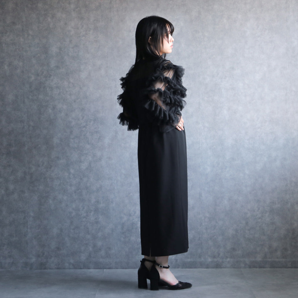 300183 ボリュームチュールトップス＆ノースリーブペンシルドレス