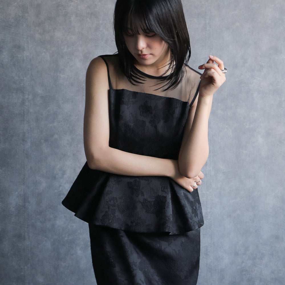 300184 リッチジャガードジャケット＆ペプラムドレス