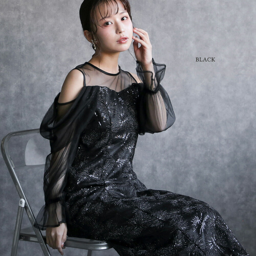 300191 チュールオフショルイルミナドレス