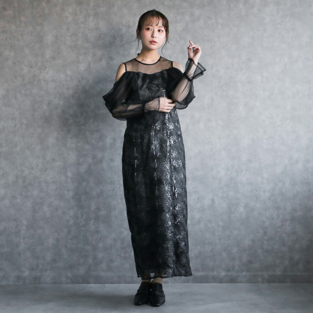 300191 チュールオフショルイルミナドレス