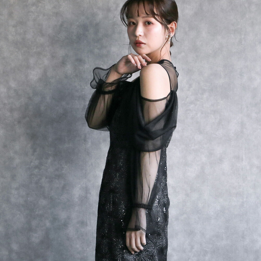 300191 チュールオフショルイルミナドレス