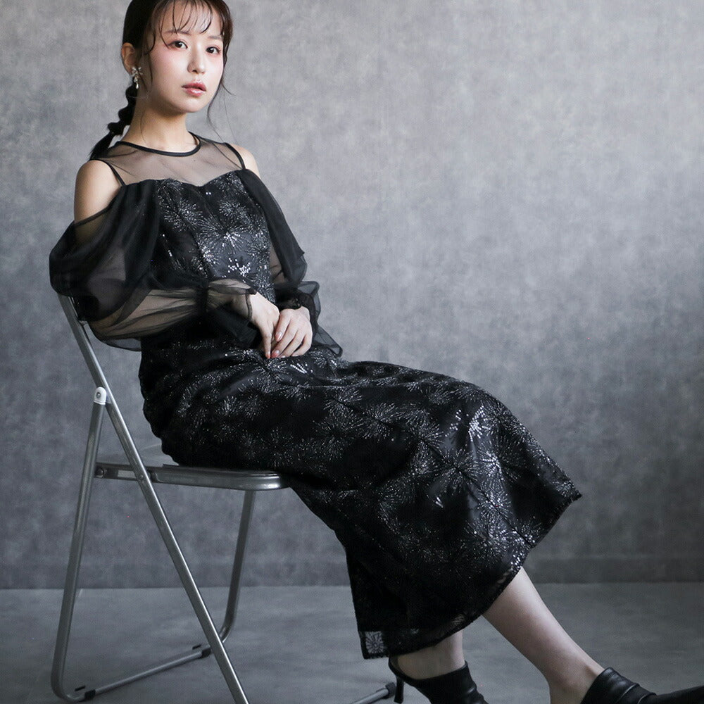 300191 チュールオフショルイルミナドレス