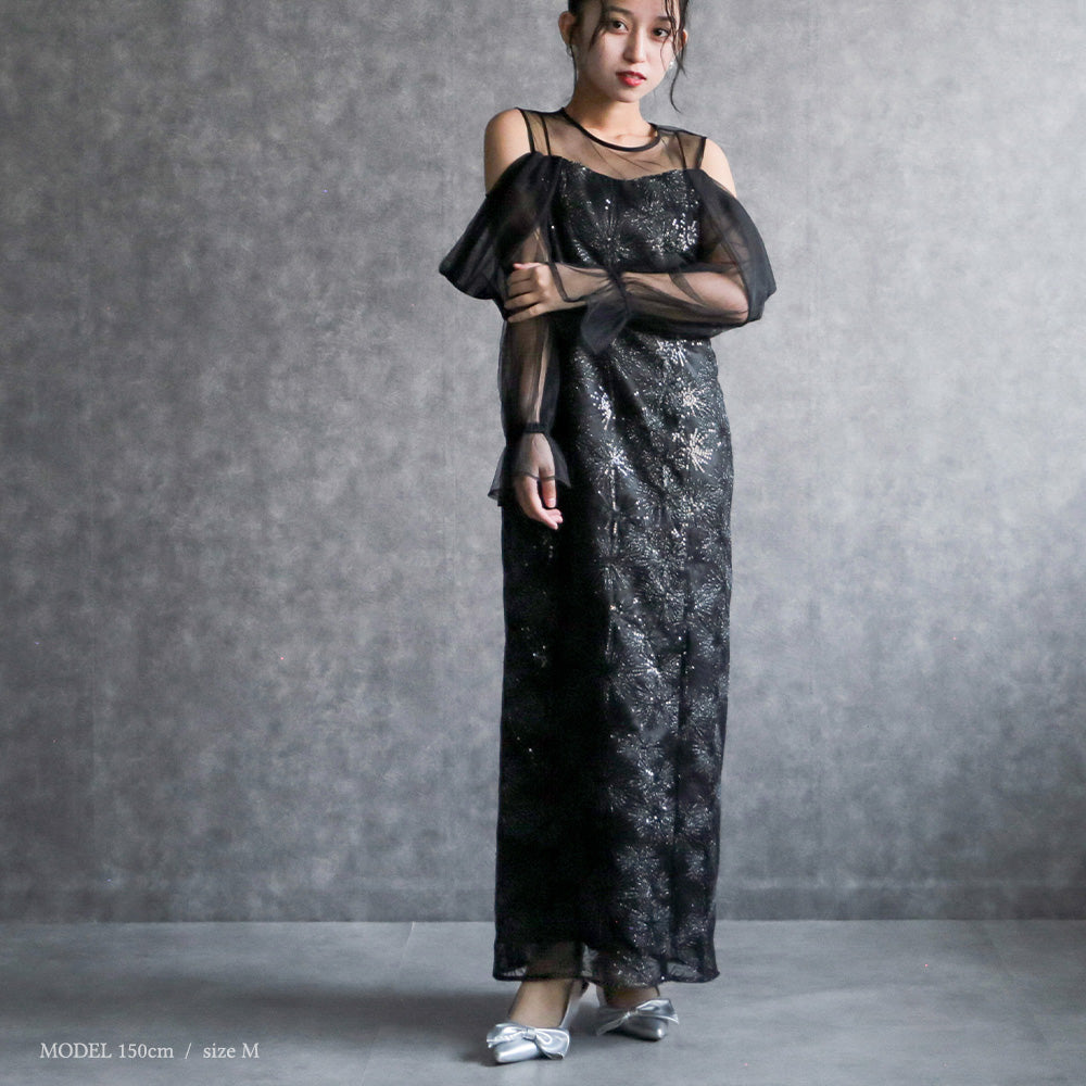 300191 チュールオフショルイルミナドレス