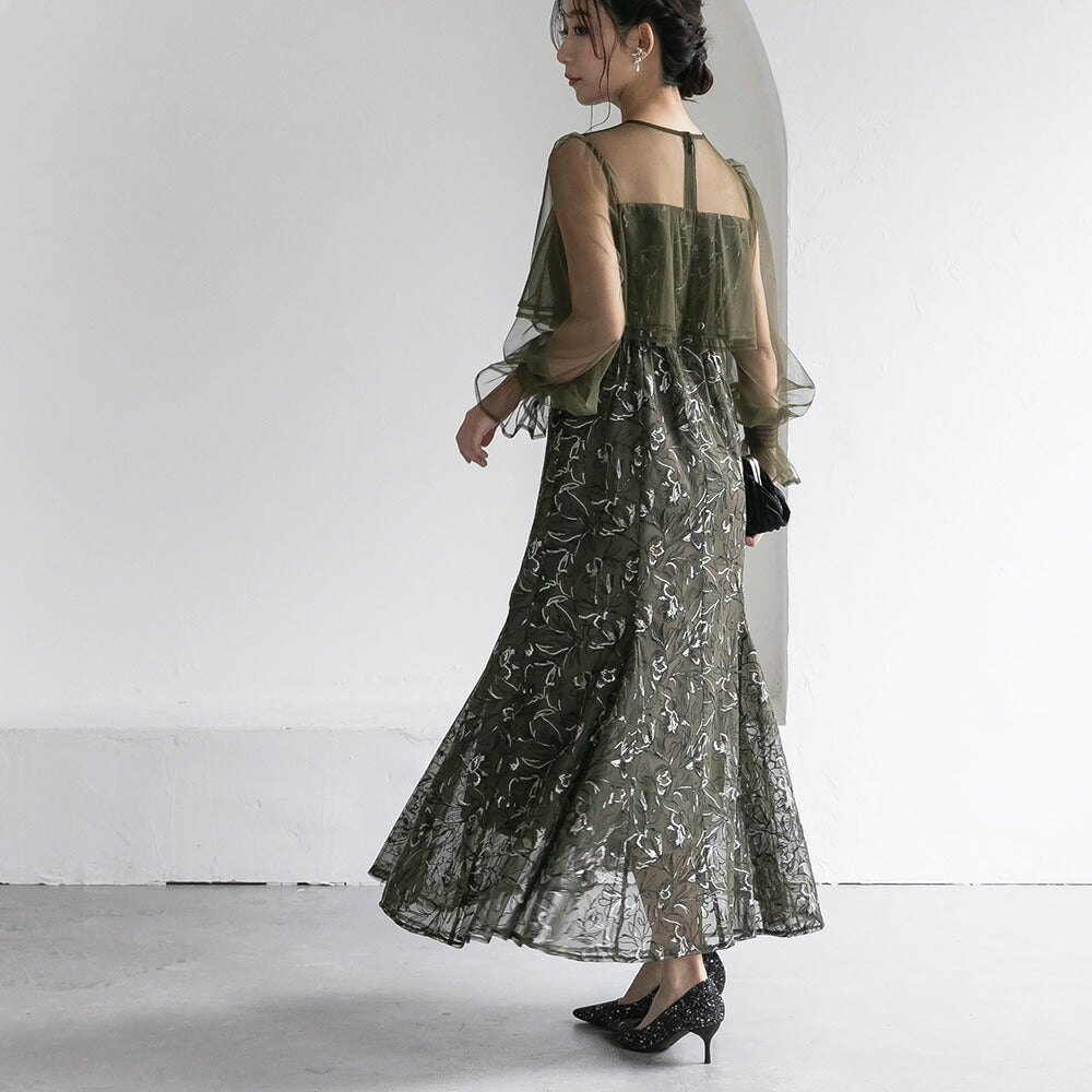 300192 エンブロイダリーチュールコンビドレス