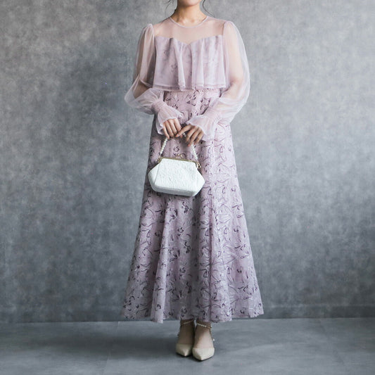 300192 エンブロイダリーチュールコンビドレス