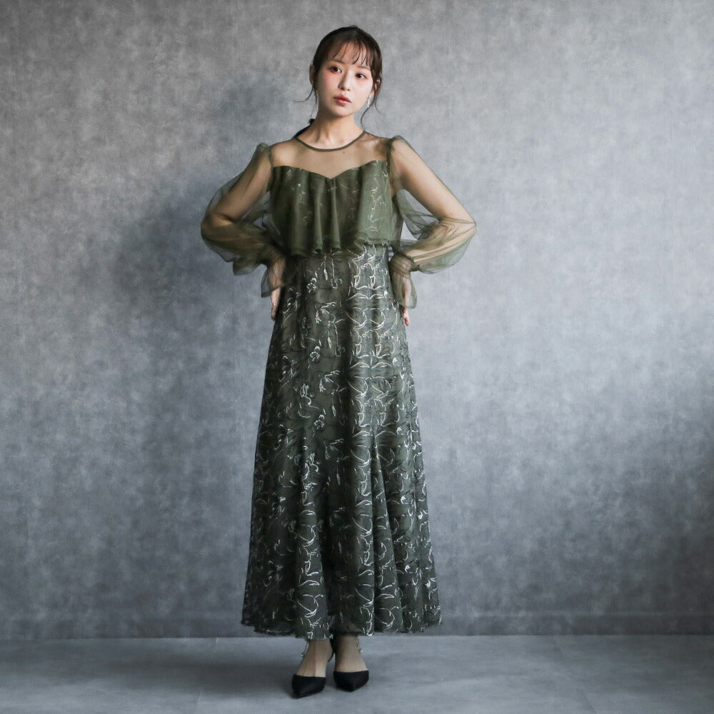 300192 エンブロイダリーチュールコンビドレス