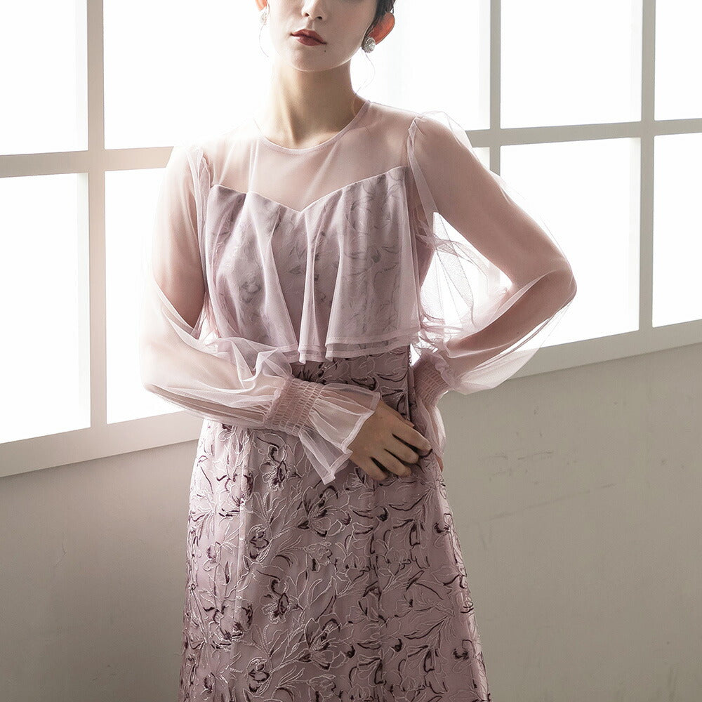 300192 エンブロイダリーチュールコンビドレス