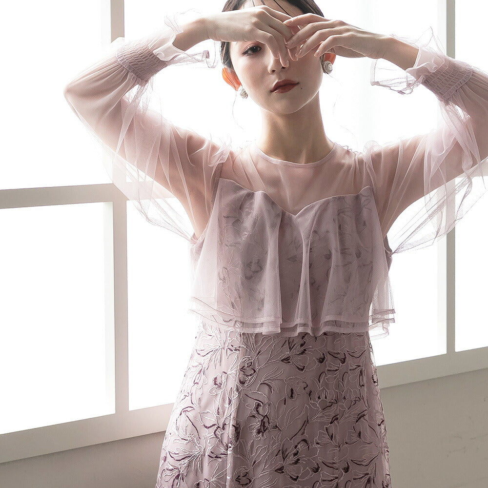 300192 エンブロイダリーチュールコンビドレス