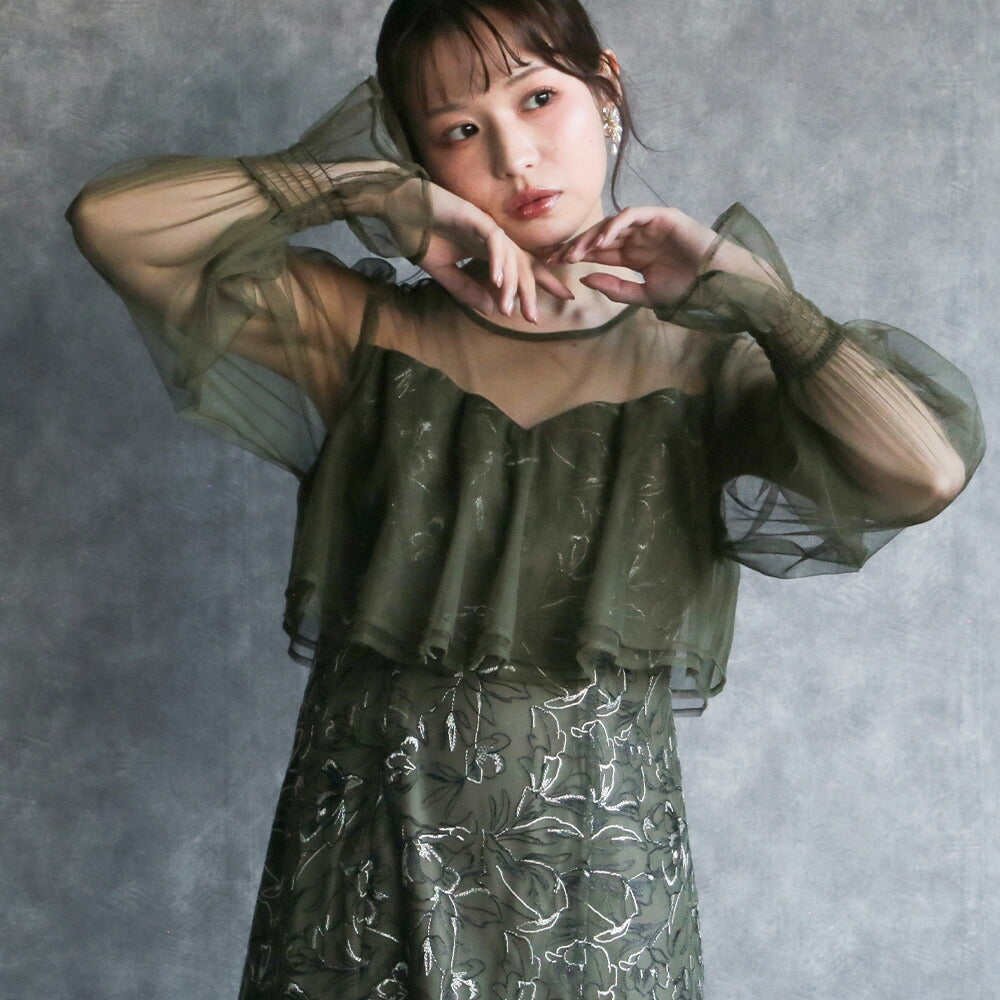 300192 エンブロイダリーチュールコンビドレス