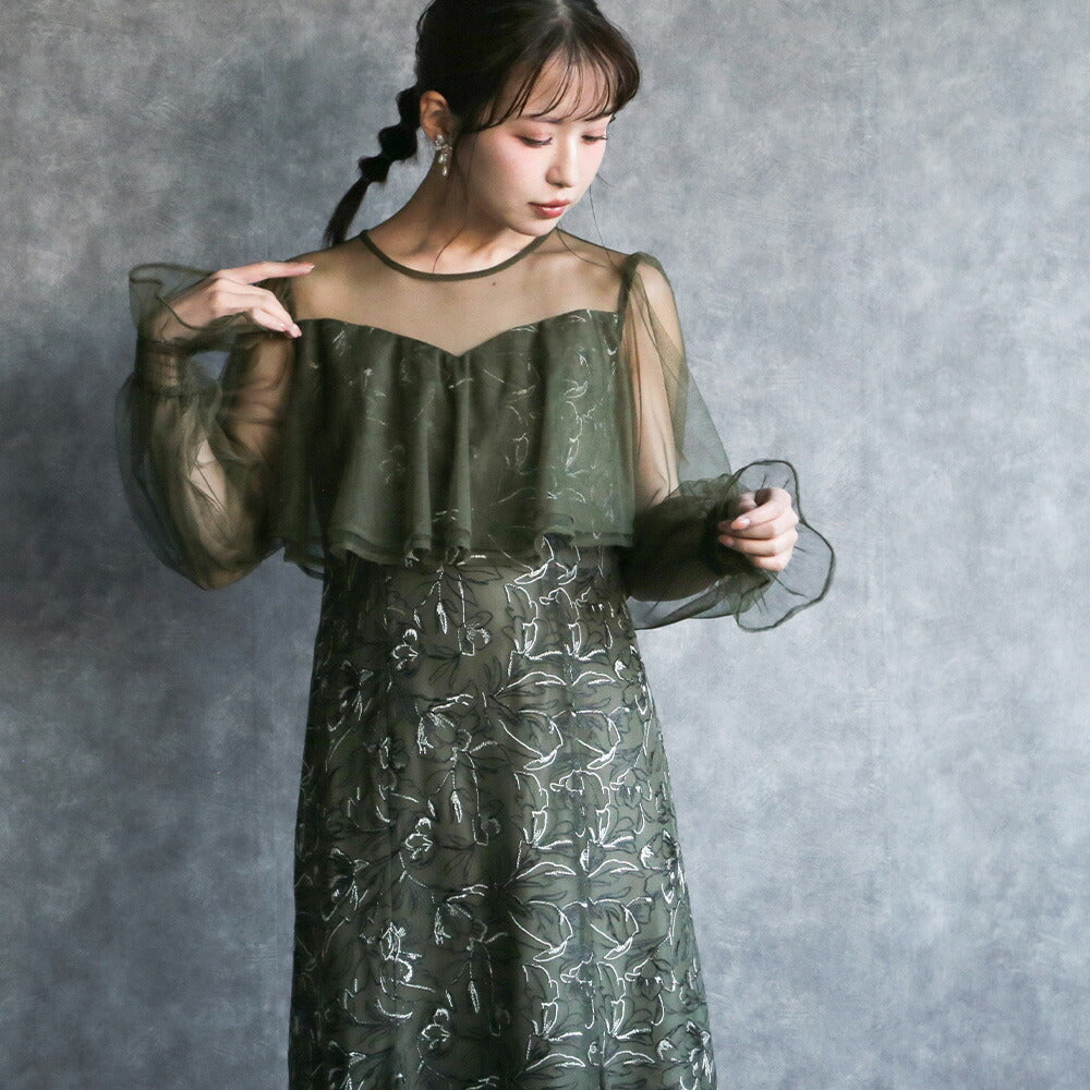 300192 エンブロイダリーチュールコンビドレス