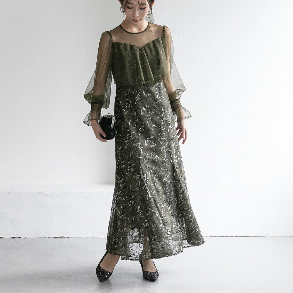 300192 エンブロイダリーチュールコンビドレス