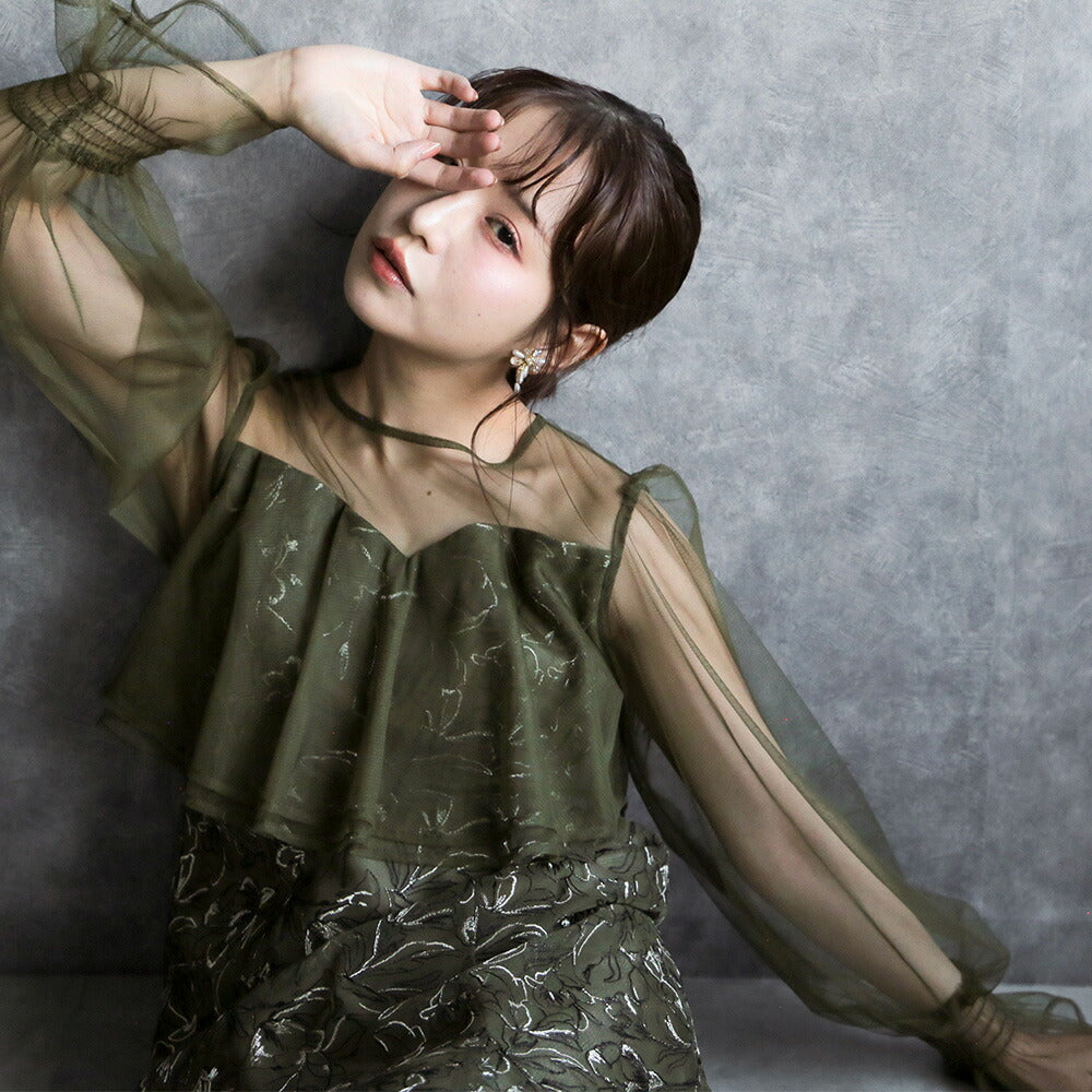 300192 エンブロイダリーチュールコンビドレス