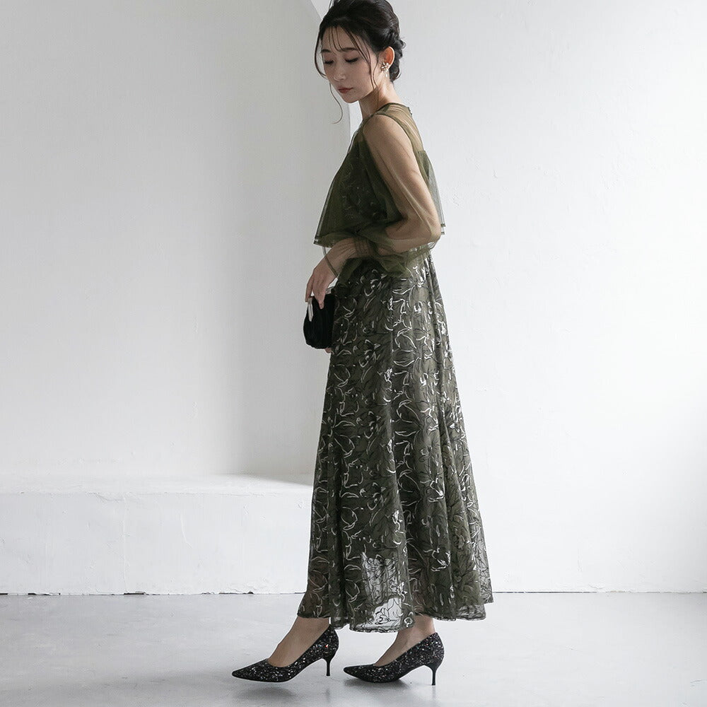 300192 エンブロイダリーチュールコンビドレス