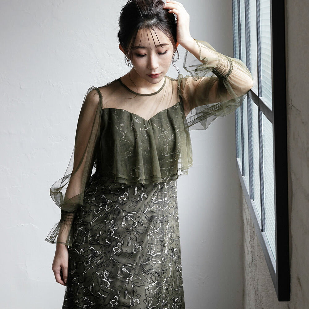 300192 エンブロイダリーチュールコンビドレス