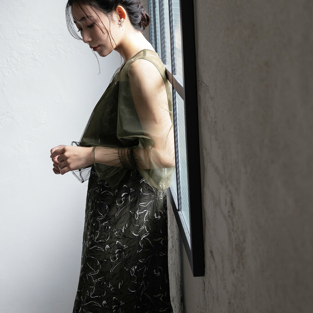 300192 エンブロイダリーチュールコンビドレス