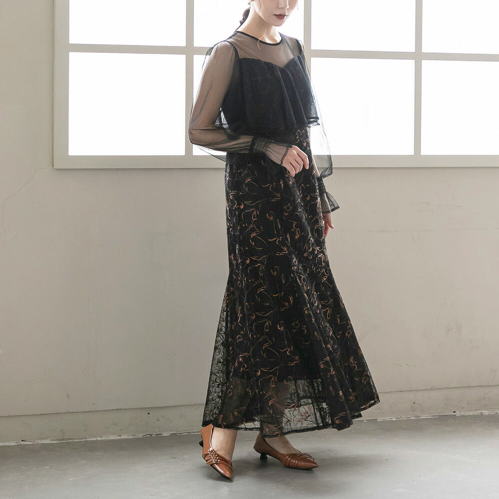 300192 エンブロイダリーチュールコンビドレス