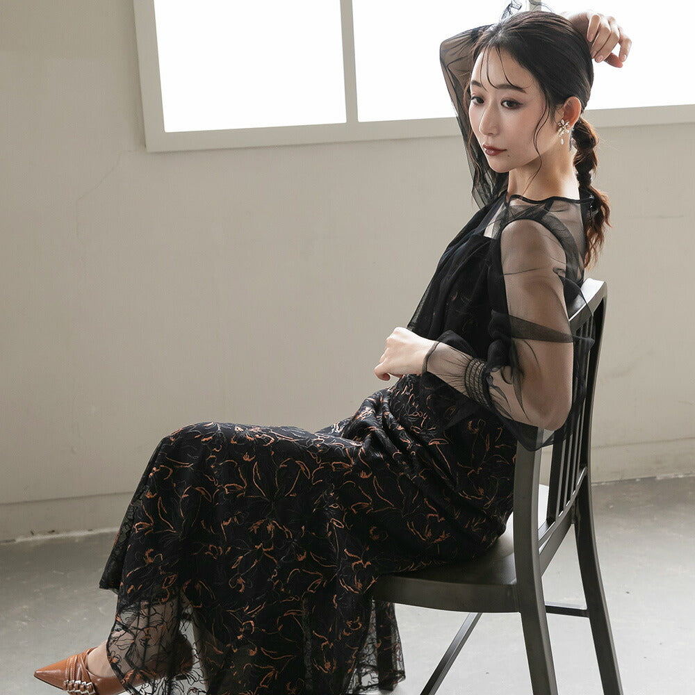 300192 エンブロイダリーチュールコンビドレス