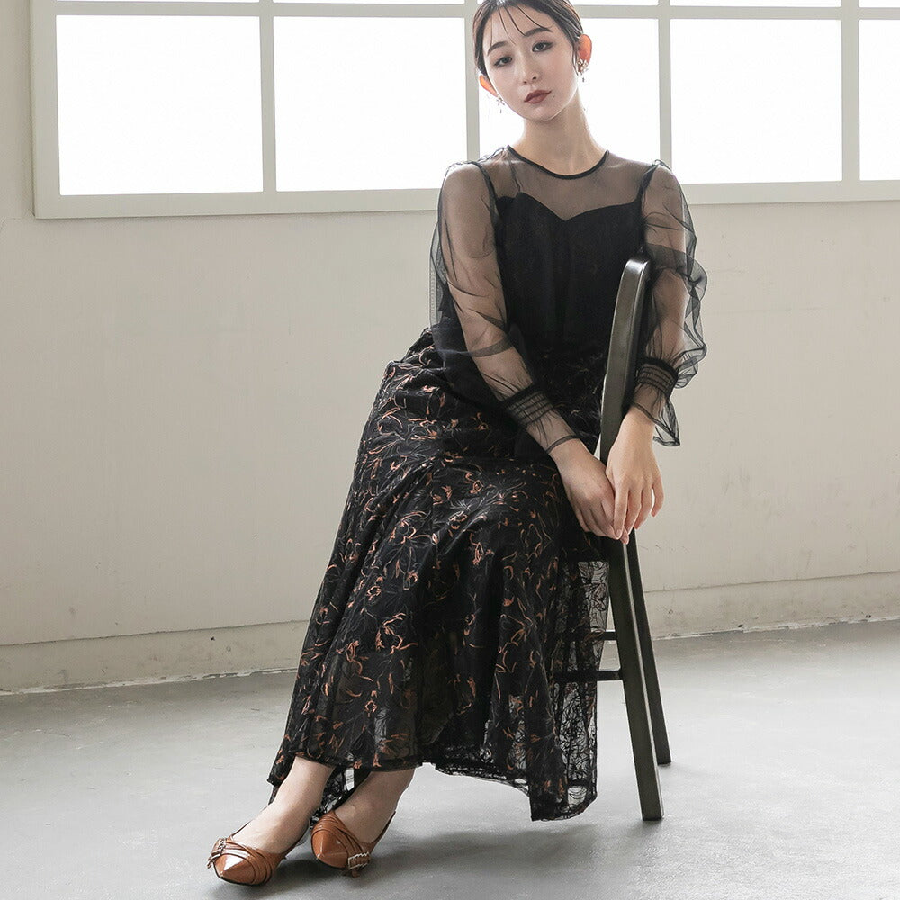 300192 エンブロイダリーチュールコンビドレス