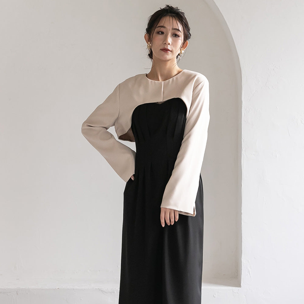 300193 ノーカラークロップドジャケット＆ノースリーブドレス