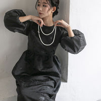 300195 ジャガードラグランバルーンスリーブドレス